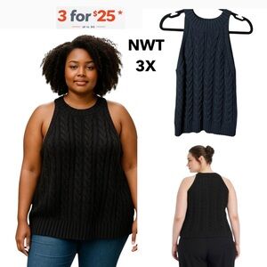 Black Cable Knit crew halter neck Sleeveless Sweater pullover